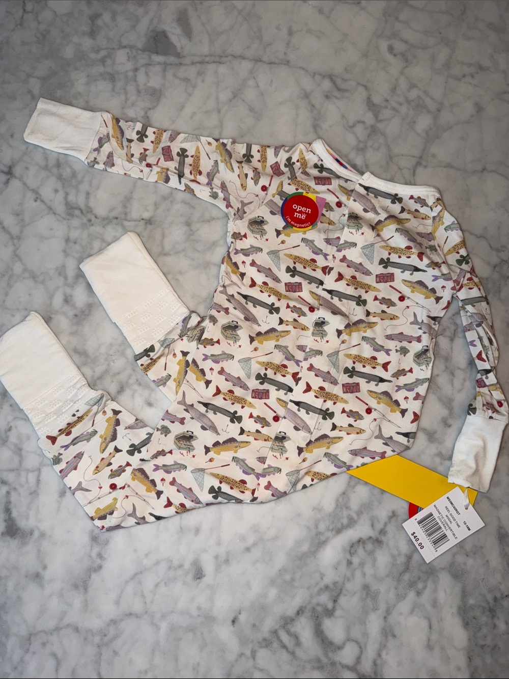 NWT Magnetic Me Modal White Convertible Coverall with Multicolor Fish 12/18M